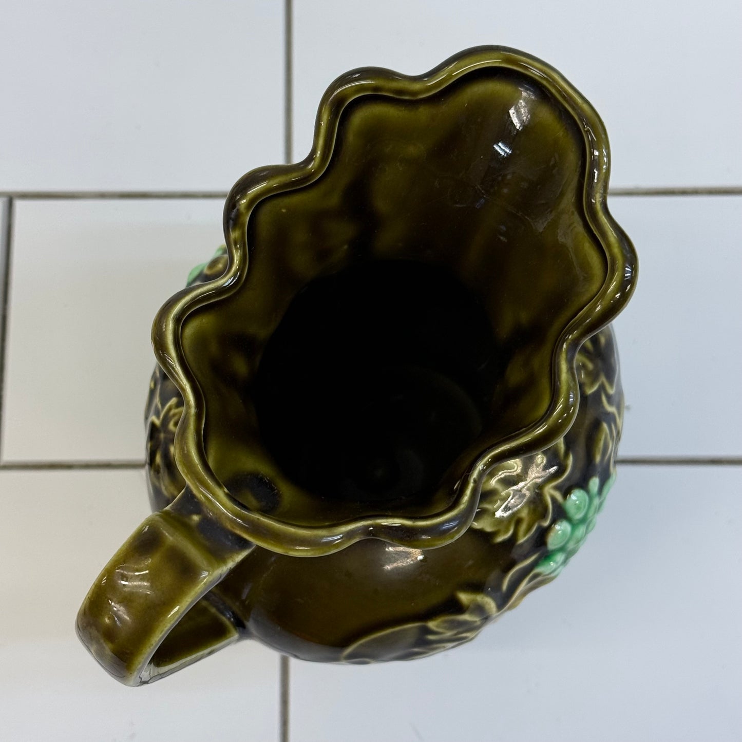 Majolica Style Grape Pitcher & Underplate Ceramic 1960s–1970s