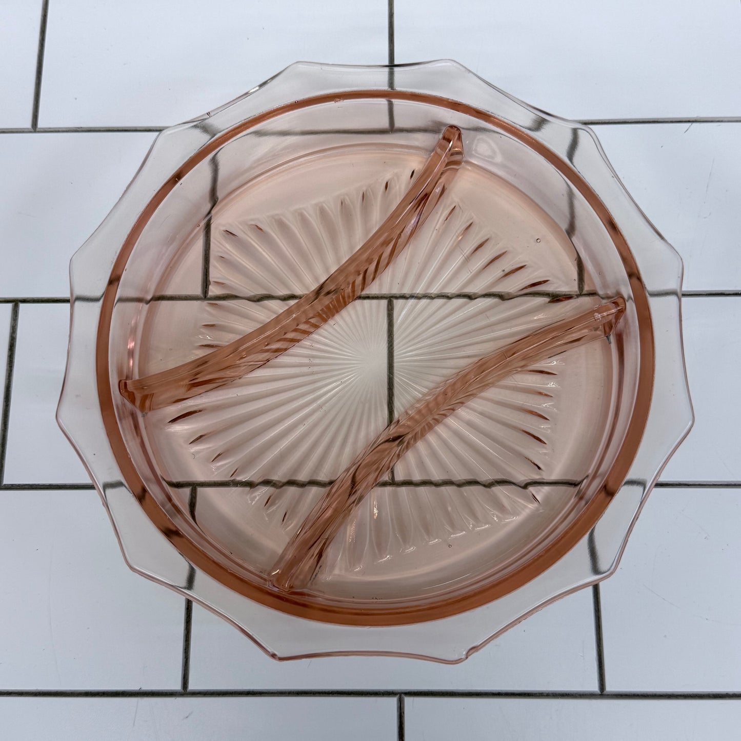 Pink Depression Glass Divided Relish Tray Carrier