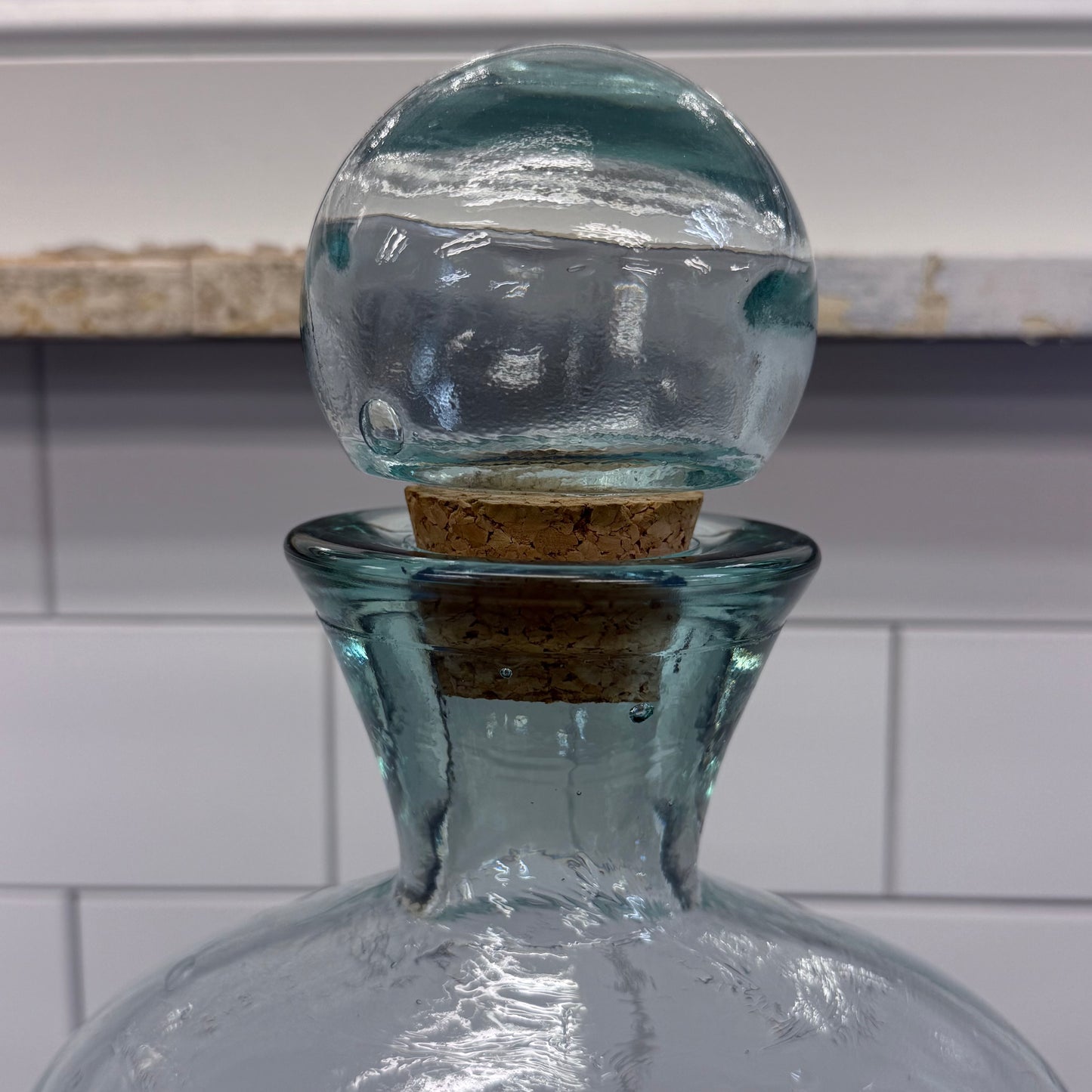Hand-Blown Recycled Glass Decanter with Cork Stopper