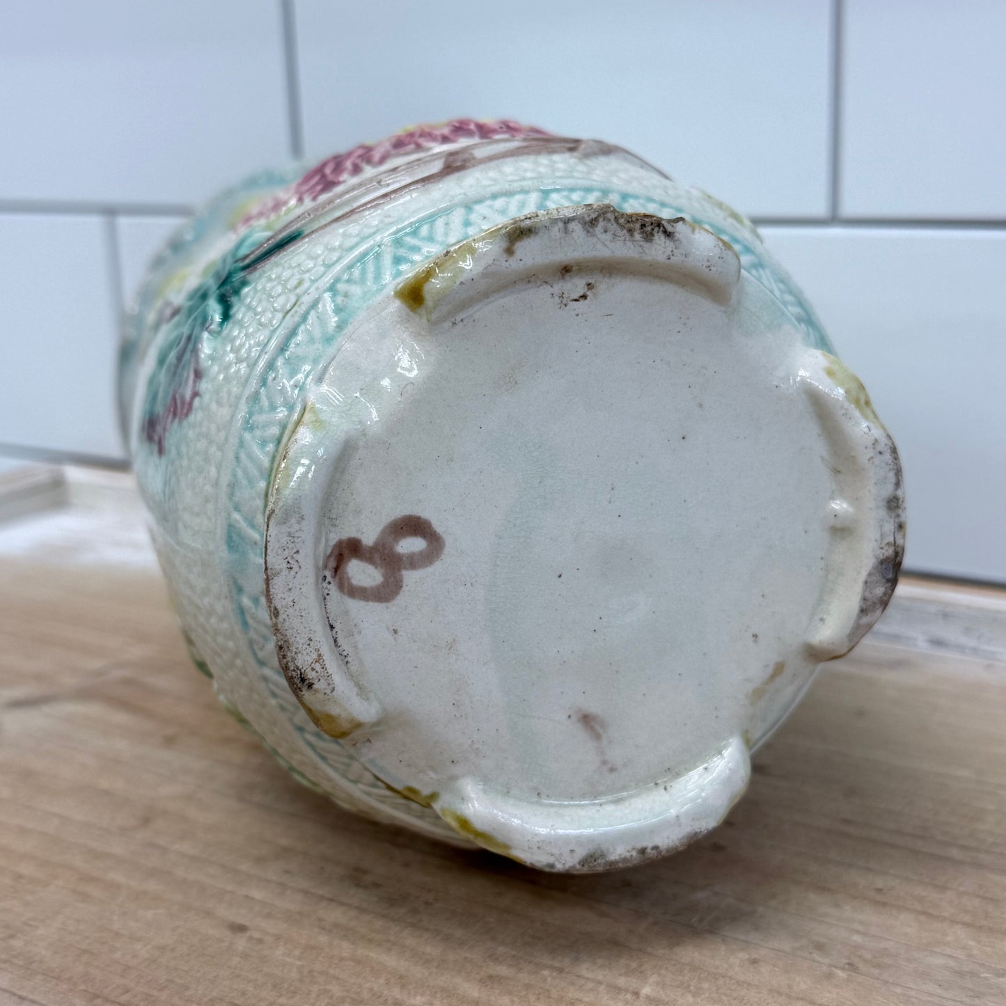 Antique Majolica Floral Jardinière Planter 1930s