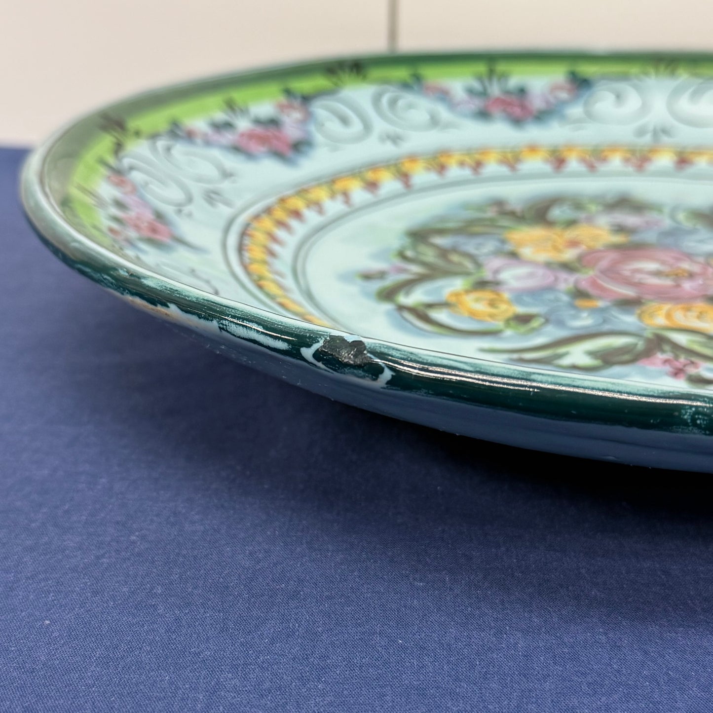 Hand Painted Floral Dish Signed Mediterranean Decor