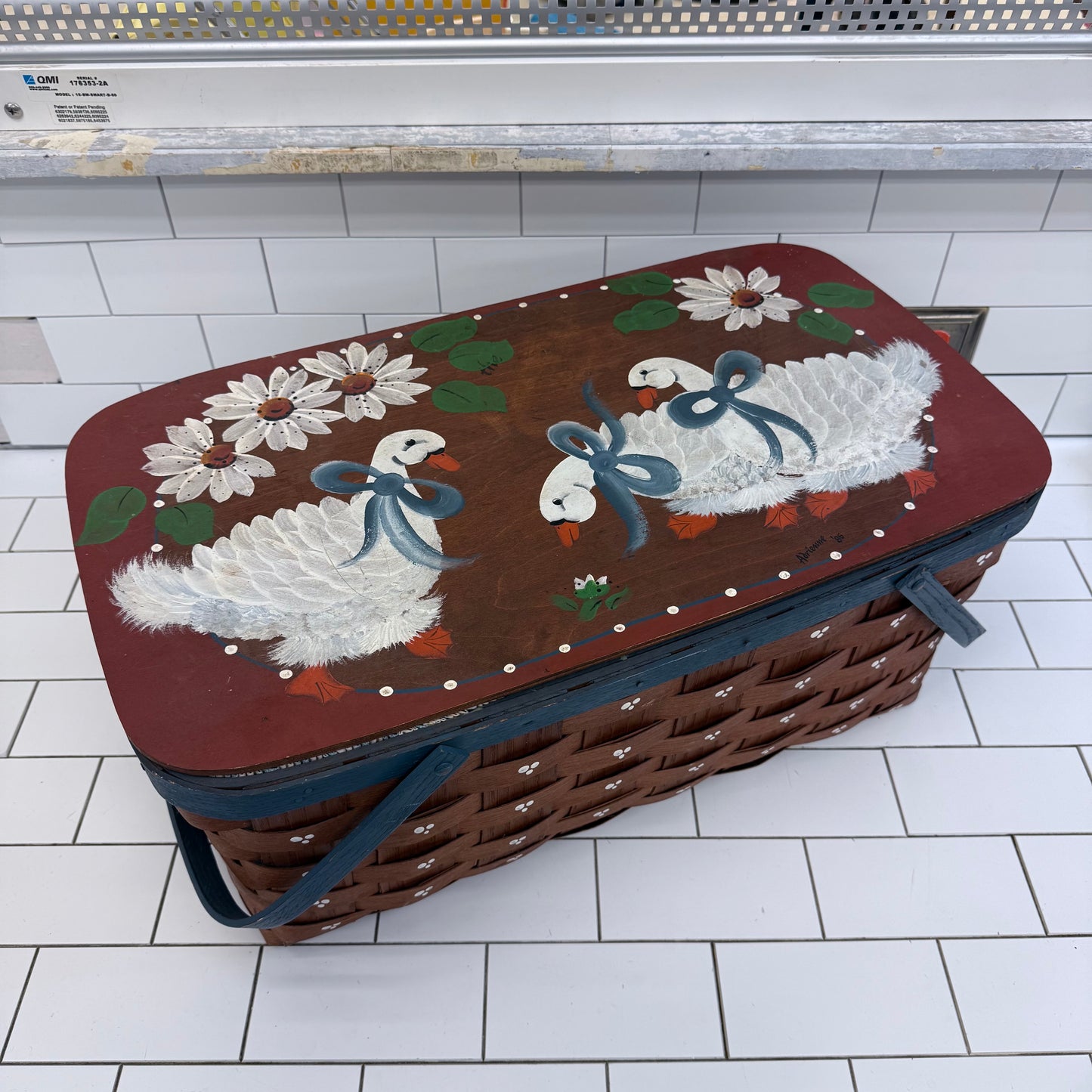 Basketville Signed Geese Picnic Basket Vermont Folk Art 1985