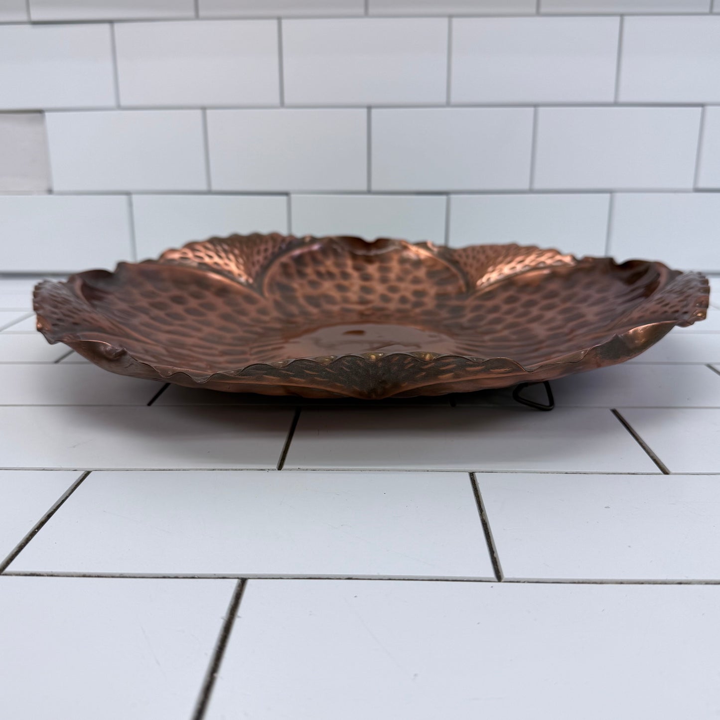 Gregorian Copper Hammered Floral Bowl Wall Hanging MCM