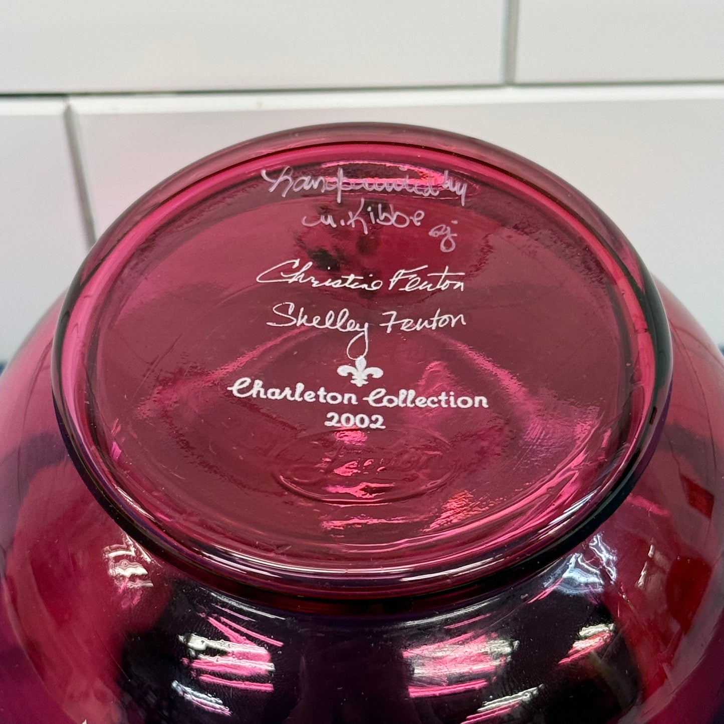 Fenton Charleton Collection Cranberry Rose Bowl Signed 2002