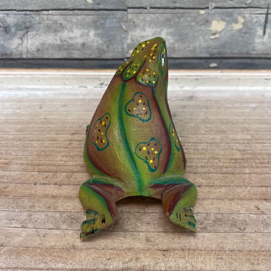 Folk Art Wooden Frog Figurine, Hand Painted
