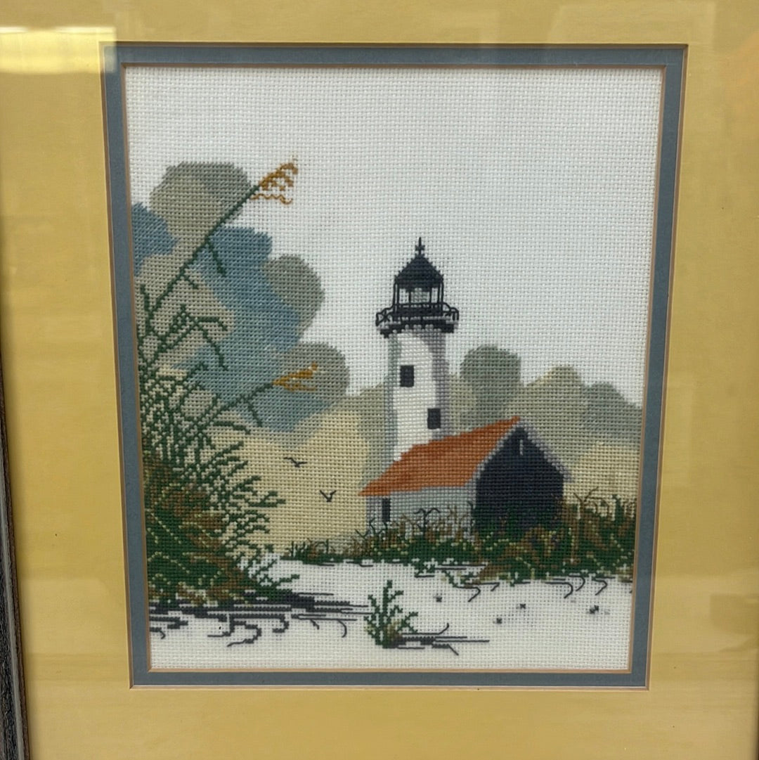 Handmade Lighthouse Landscape Cross Stitch, Framed