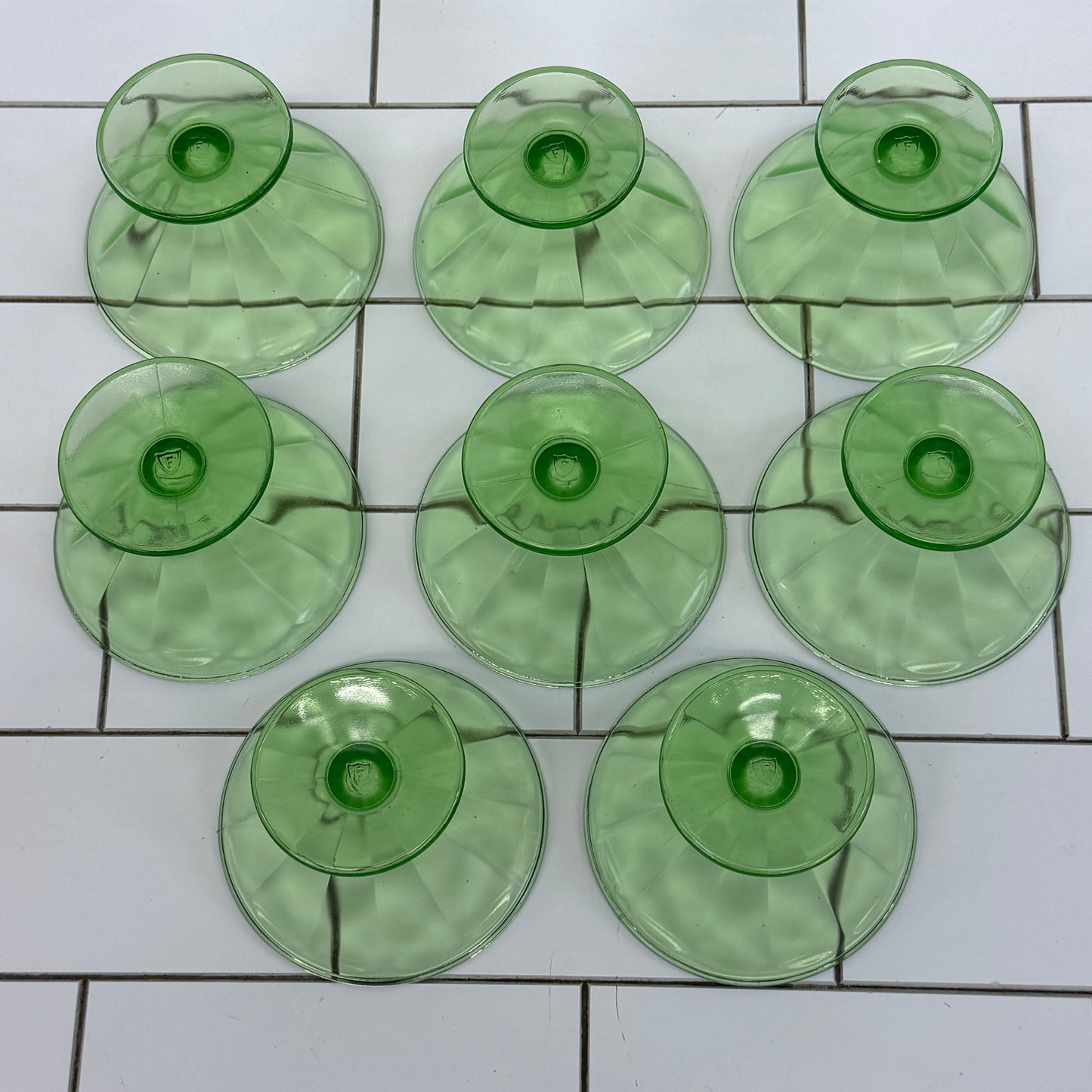 Federal Glass Uranium Glass Sherbet Dishes Set of 8