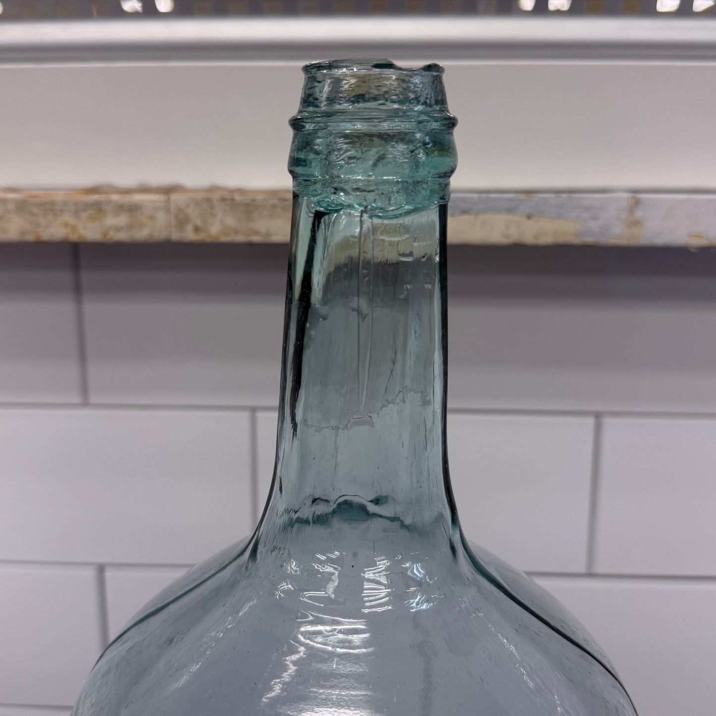 Hand Blown Aqua Glass Bottle Primitive Antique Demijohn