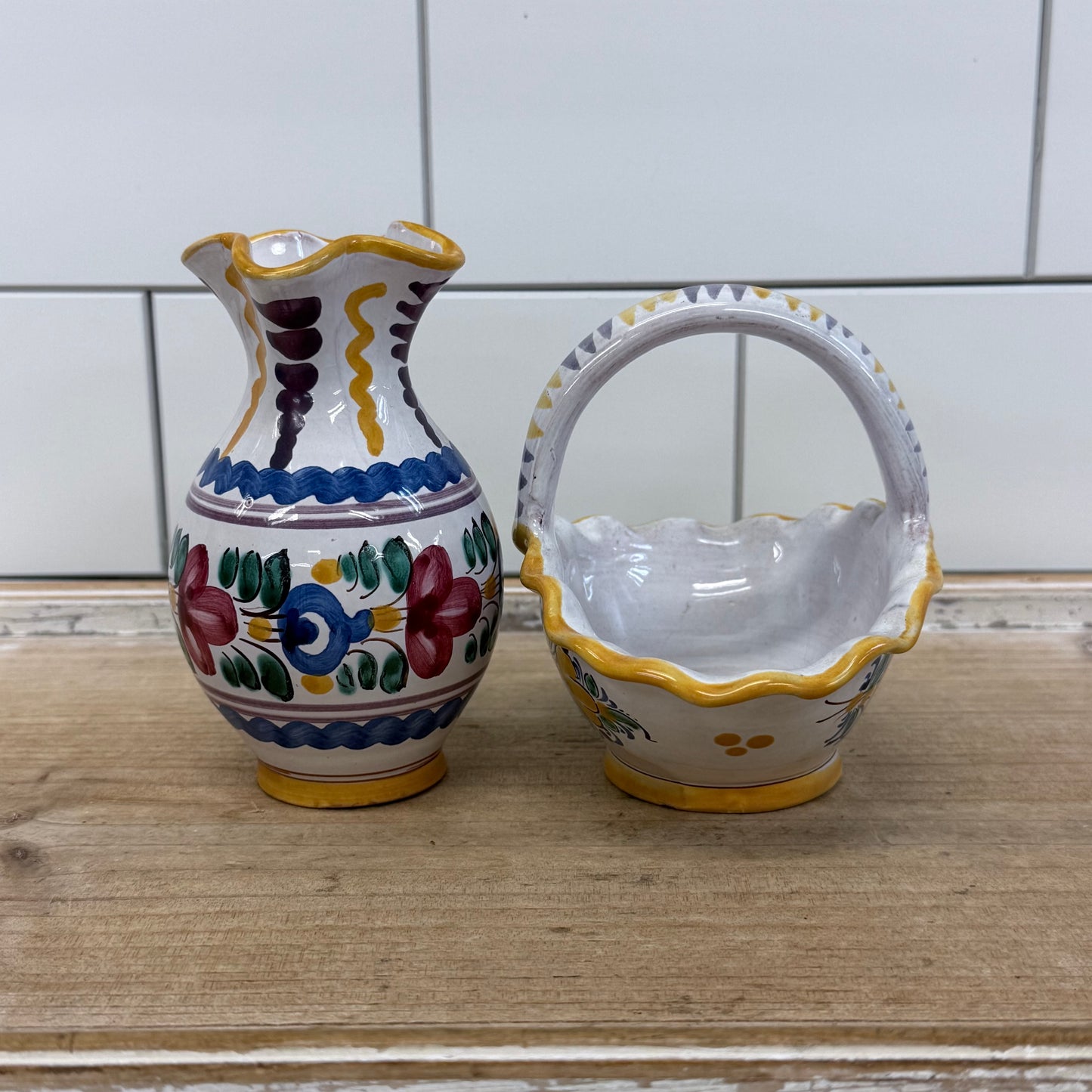 European Hand Painted Pottery Lot Quimper Modra Portugal Set of 5