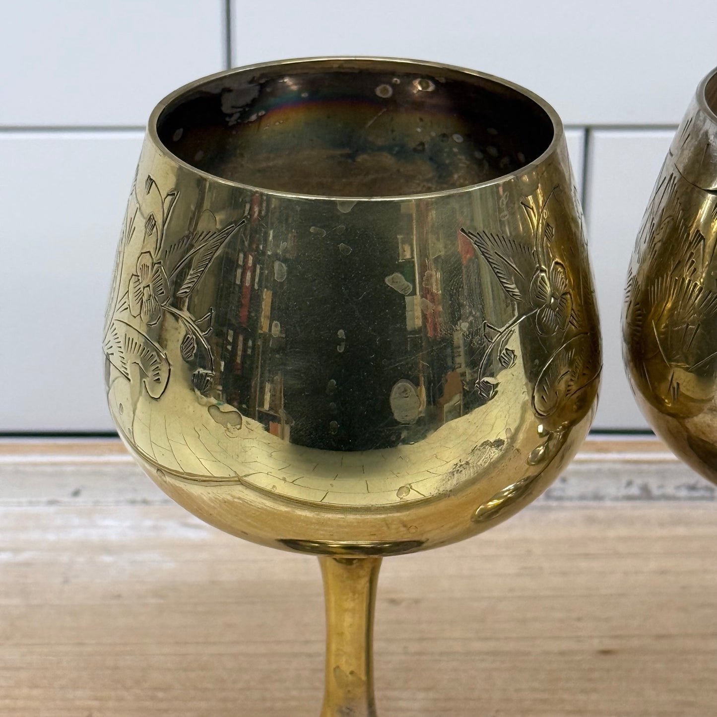 Vintage Floral Etched Goblets, Set of 4