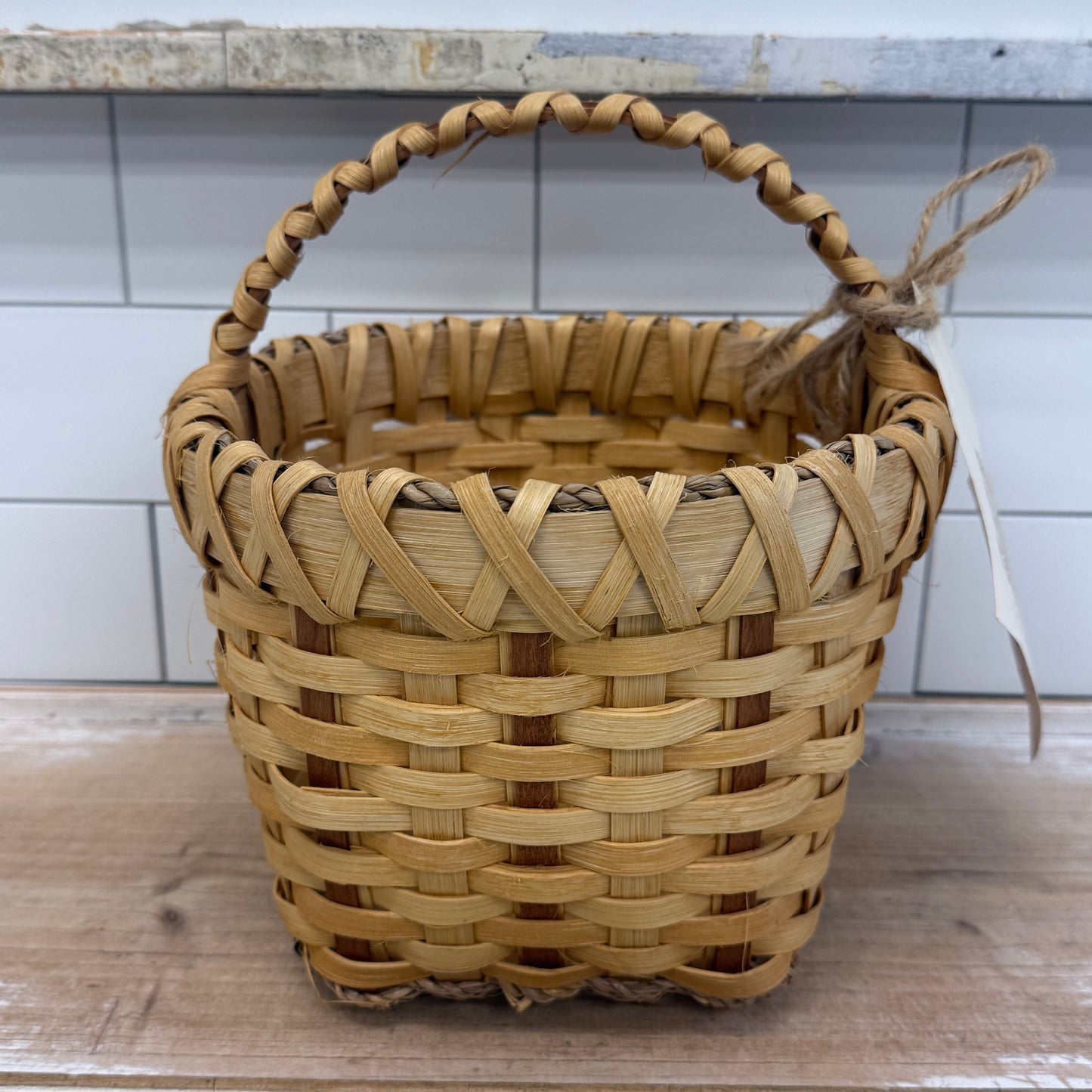 Handwoven Williamsburg Oak Handle Market Basket Signed