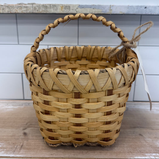 Handwoven Williamsburg Oak Handle Market Basket Signed