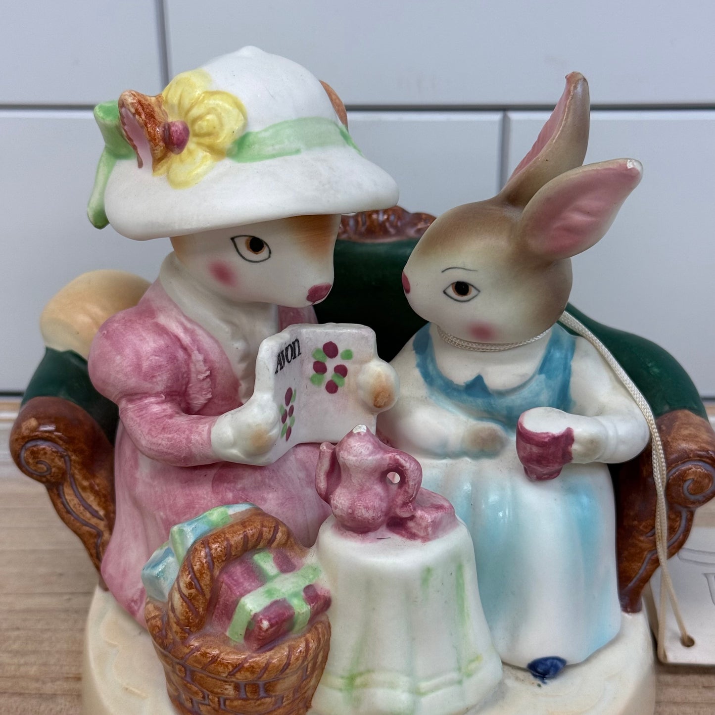 Avon Precious Moments Rabbit Teatime Figurine 1980
