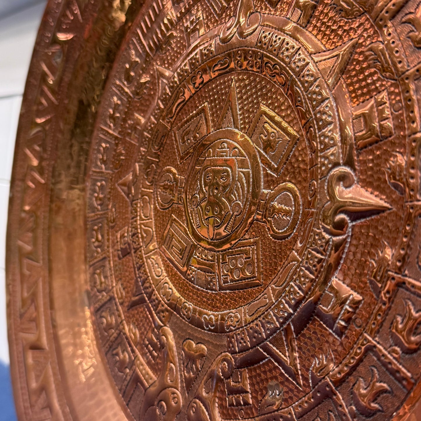 Aztec Calendar Copper Wall Plate Hammered