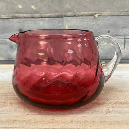 Pilgrim Cranberry Glass Hand Blown Swirled Creamer