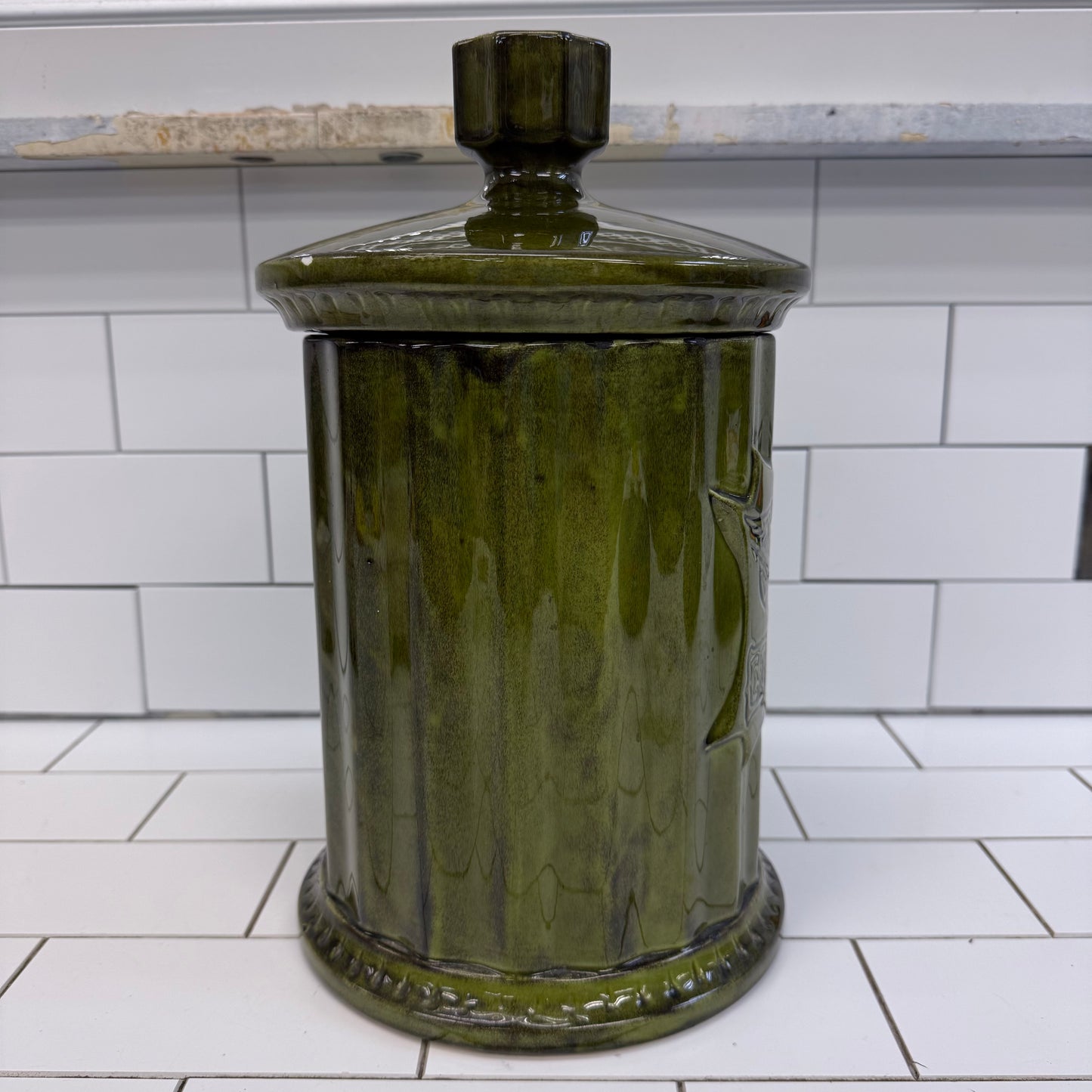 Green Drip Glaze Eagle Cookie Jar #2925 Ceramic Canister