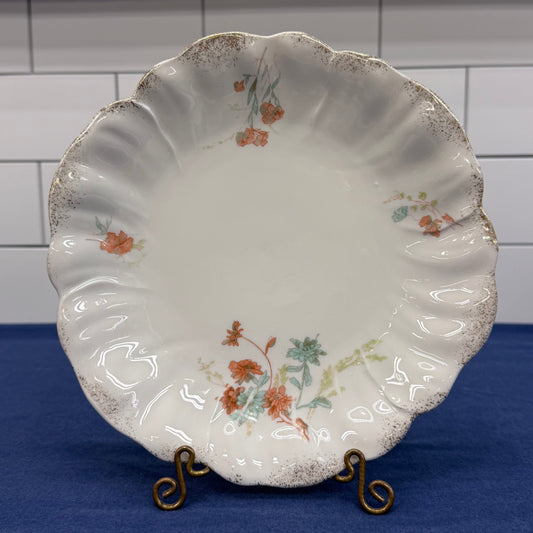 Antique European Porcelain Plates Set of 8 Hand Painted Floral Gilt Rim