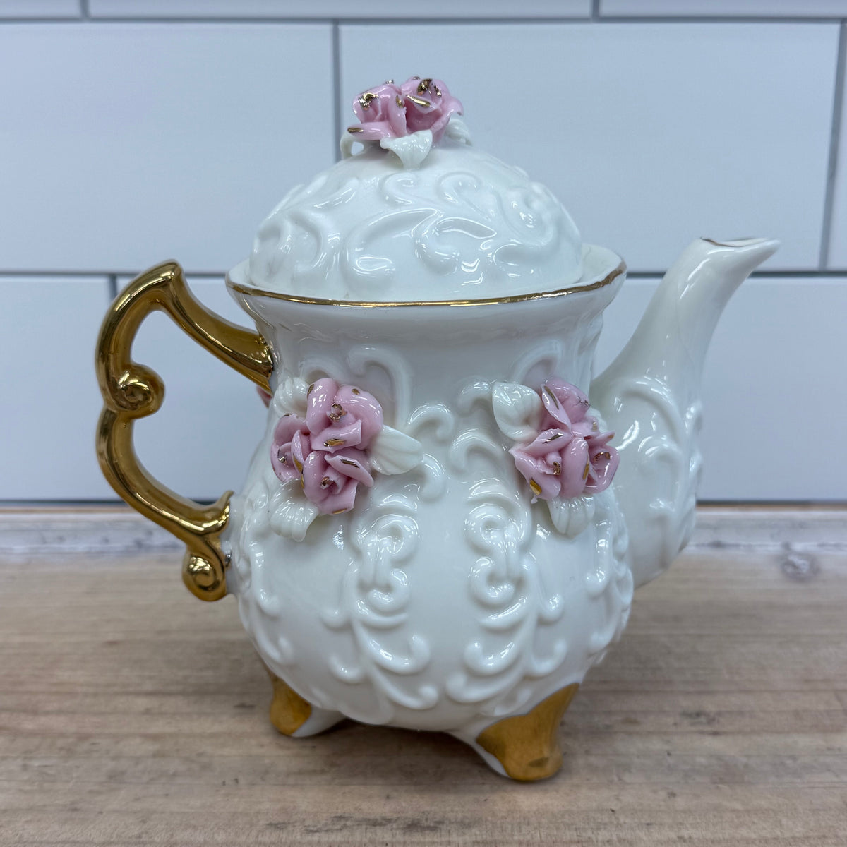 Cracker Barrel Pink Rose Porcelain Tea Set 1980s