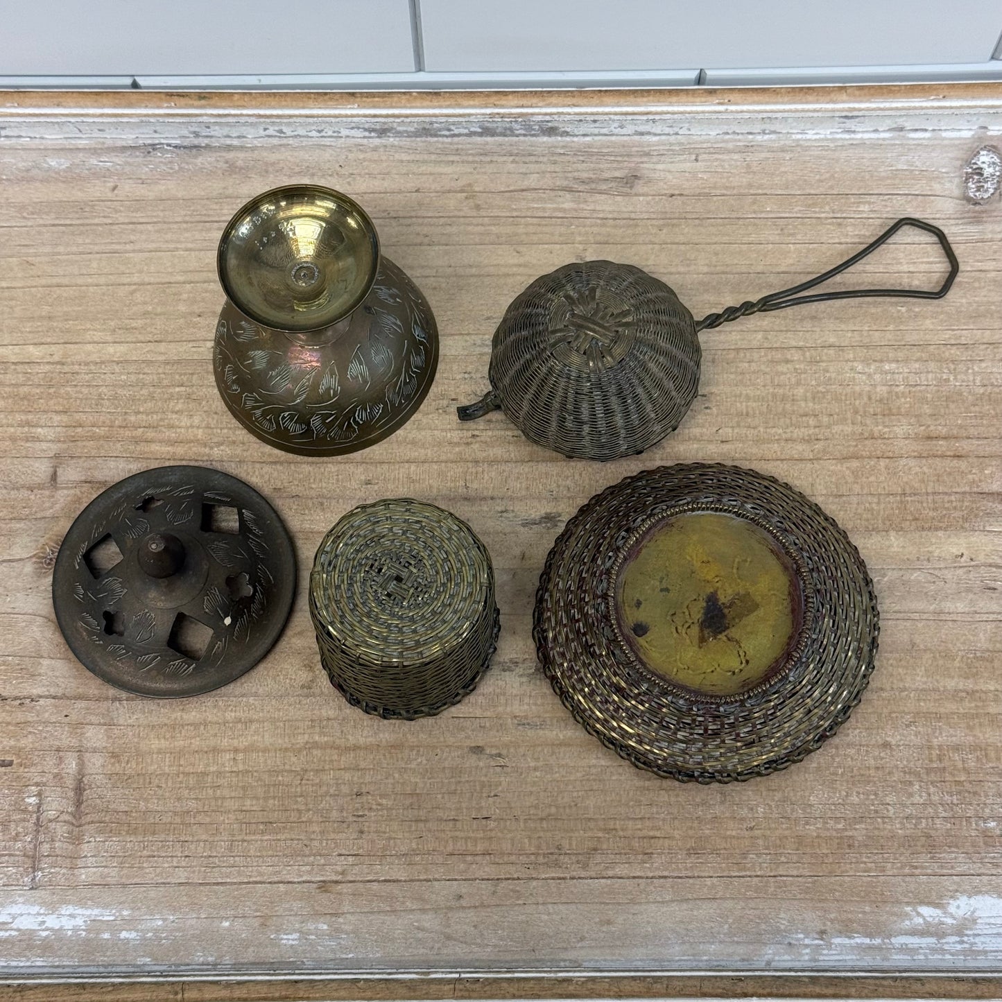 Miniature Brass Dollhouse Furniture & Decor Lot of 14 Pieces