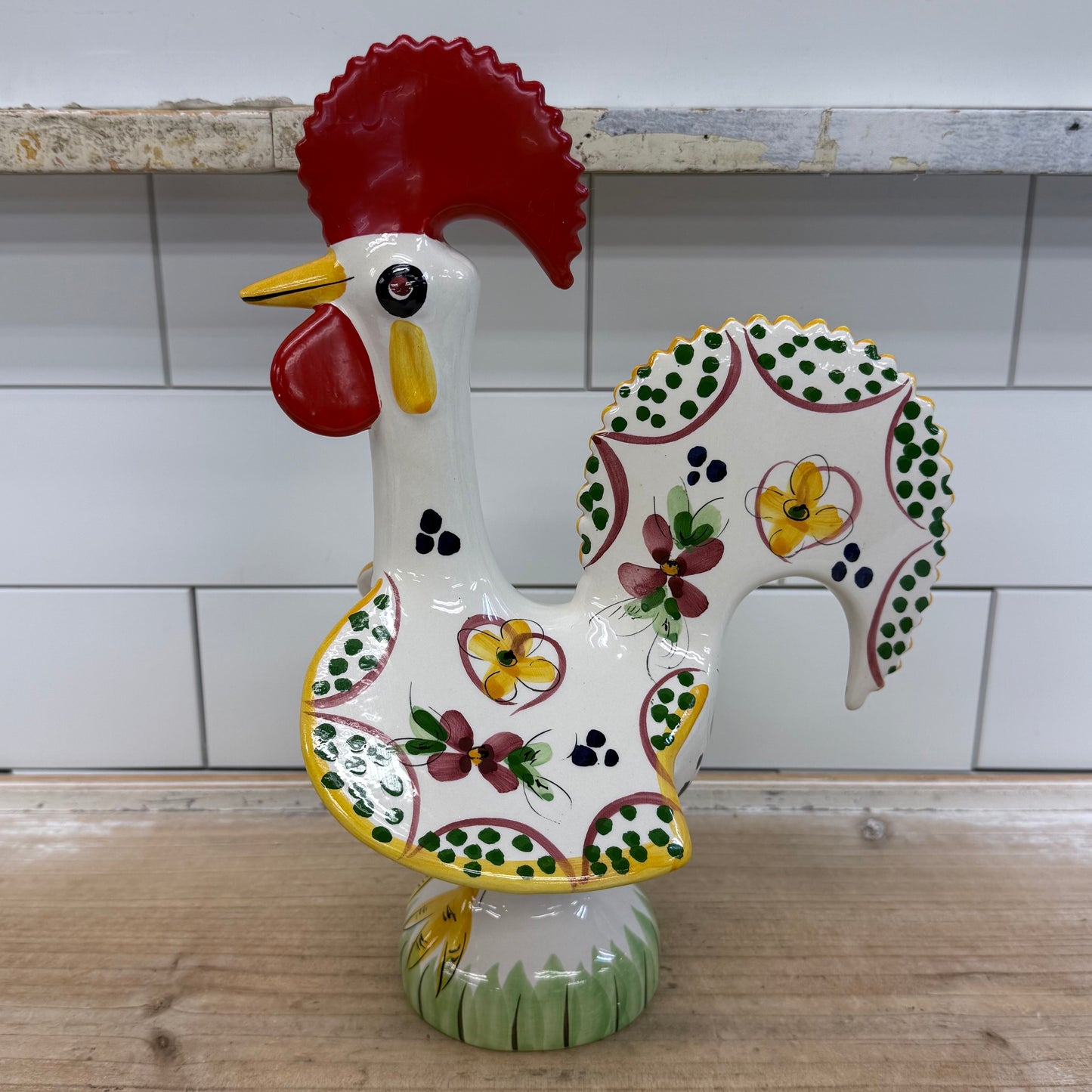 Portuguese Hand Painted Ceramic Rooster Figurine Folk Art
