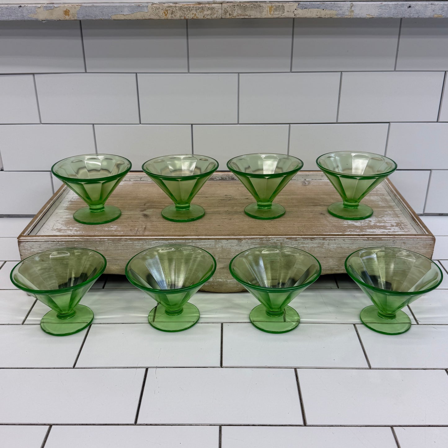 Federal Glass Uranium Glass Sherbet Dishes Set of 8