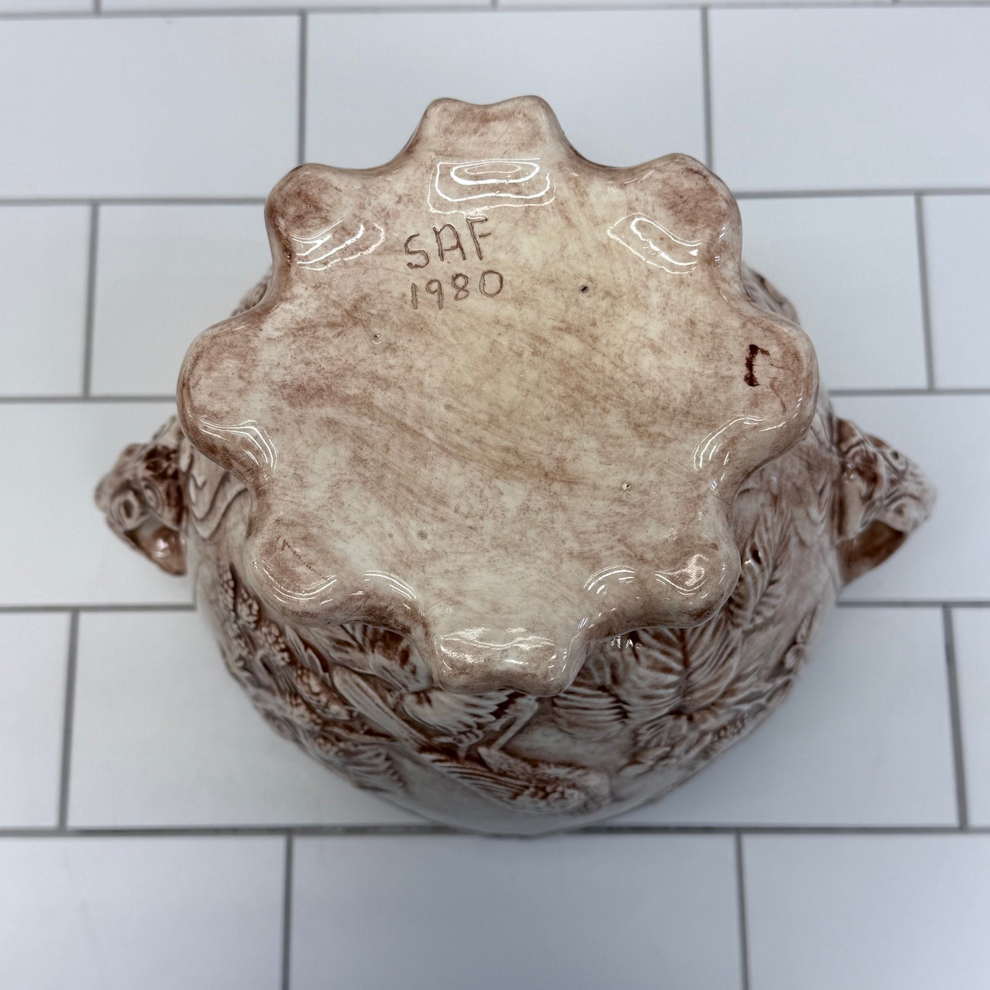 Relief Detailed Bird  Planter, Signed 1980