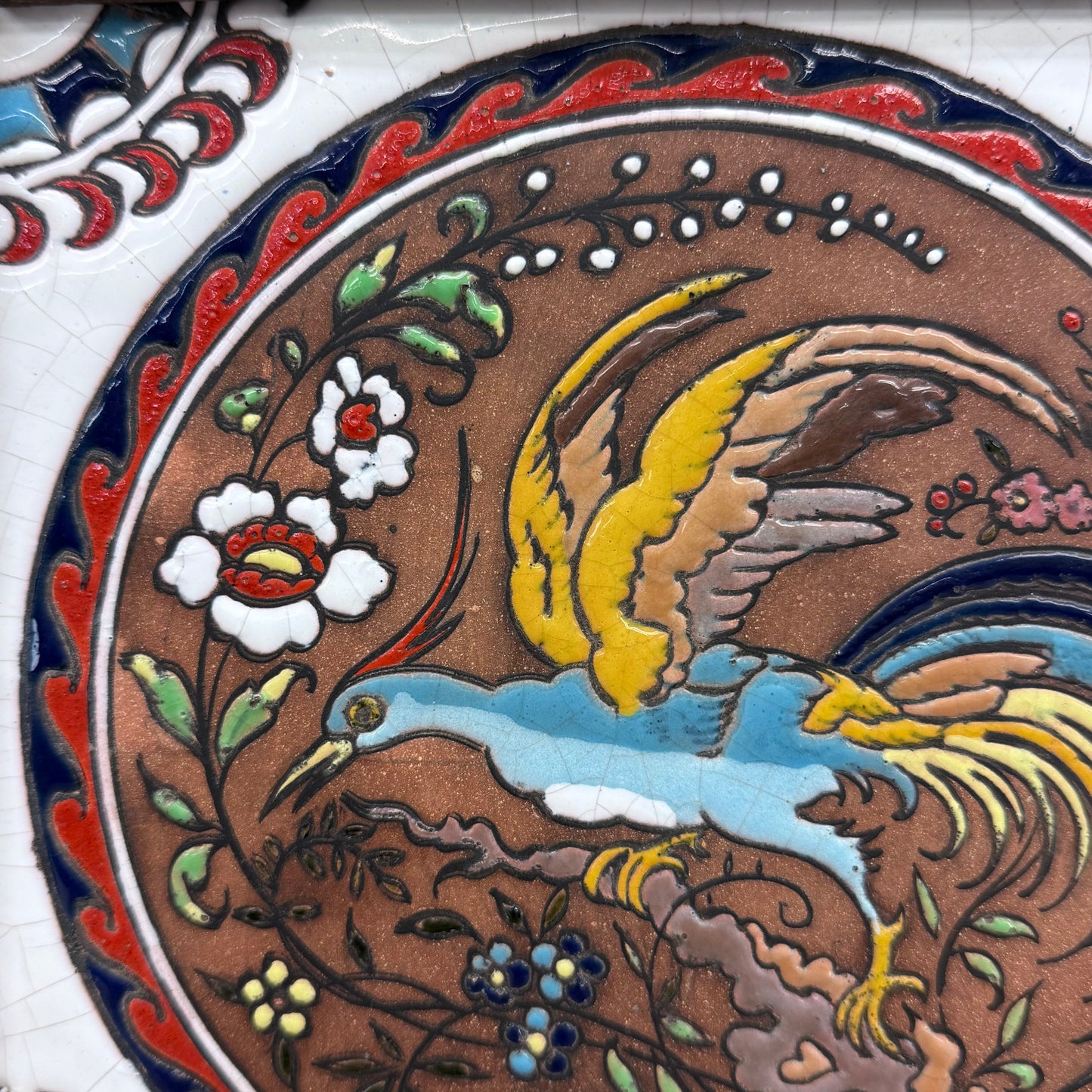 Ceramiberica Spain Framed Bird Tile, Glazed Terracotta