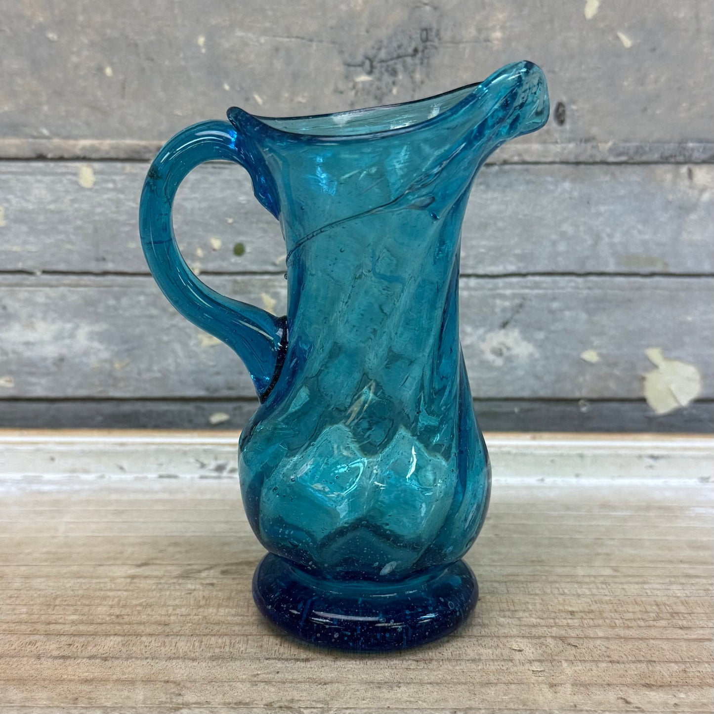 Hand Blown Seeded Swirl Glass Pitcher