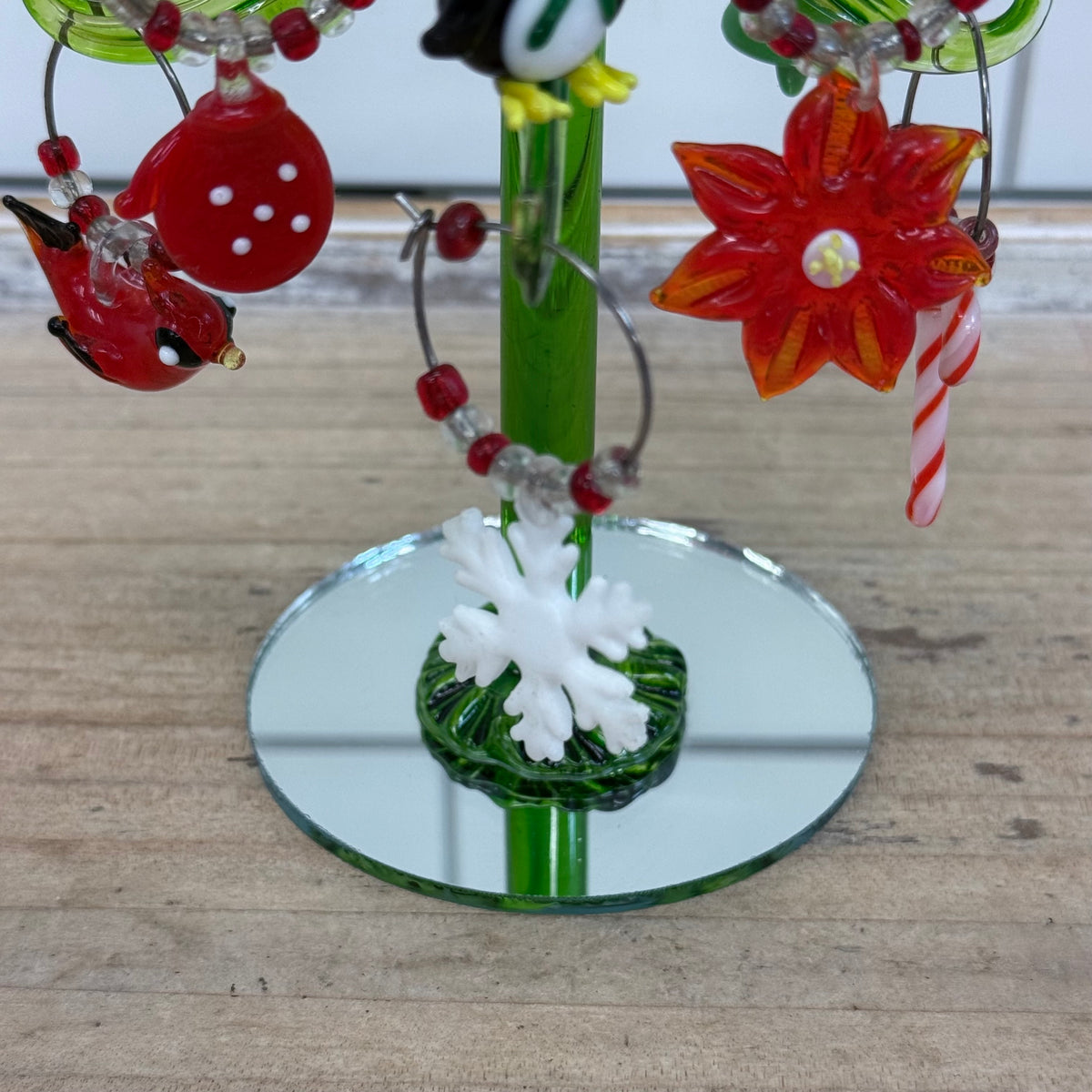 LS Arts Glass Christmas Tree Wine Charm Holder