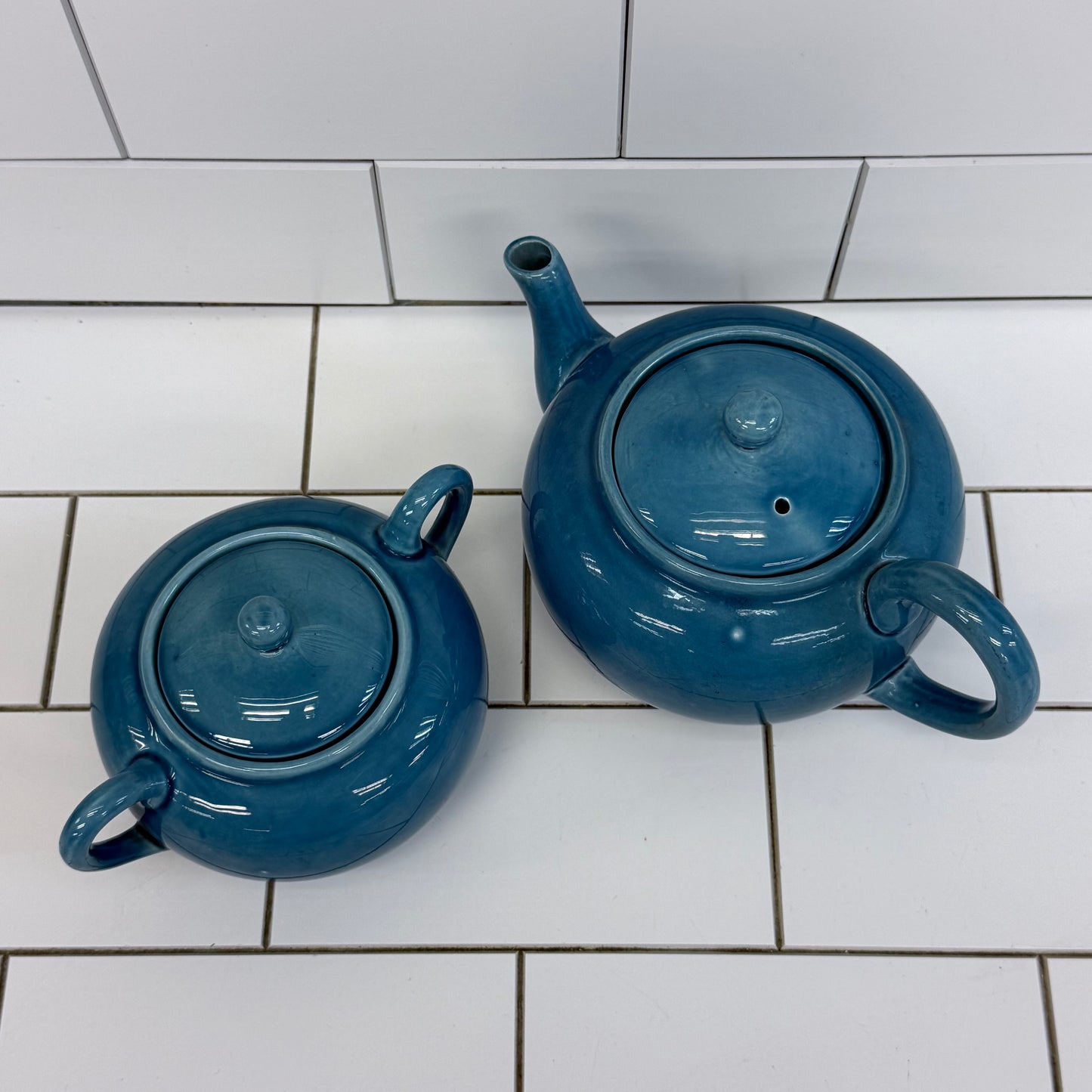 Japanese Blue Glazed Porcelain Tea Set 18 Piece Mid Century