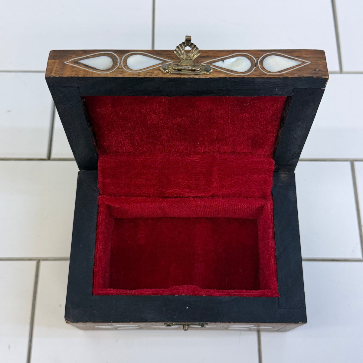 Wood Mother of Pearl Inlay Jewelry Trinket Box