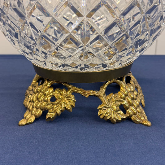 Hollywood Regency Cut Crystal Rose Bowl Brass Stand