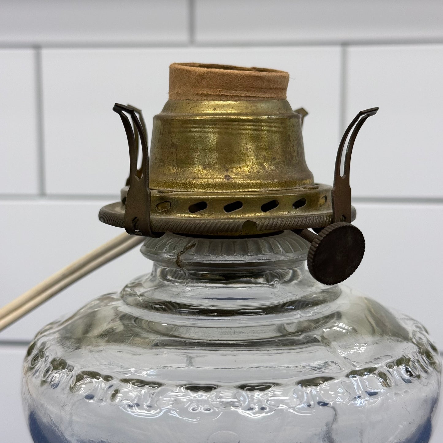 Electrified Glass Oil Finger Lamps with Chimneys Shades Set of 2