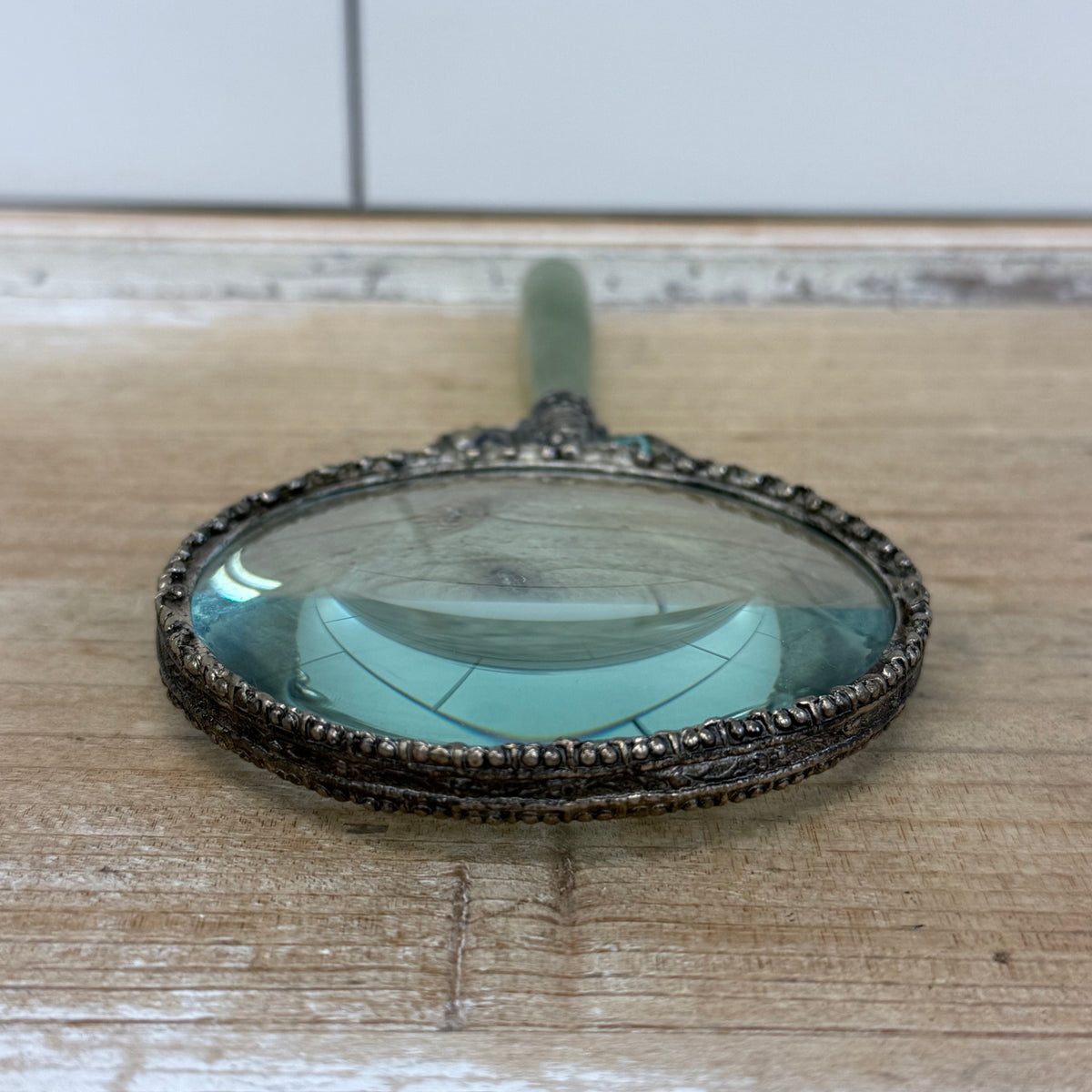 Jadeite Handle Ornate Metal Magnifying Glass