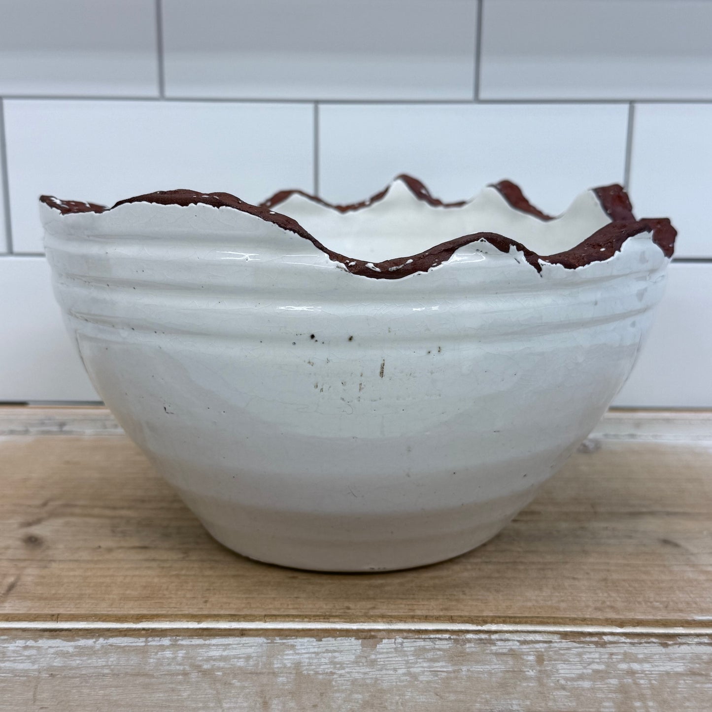 Studio Art Pottery Planter White Glazed Stoneware Organic Rim