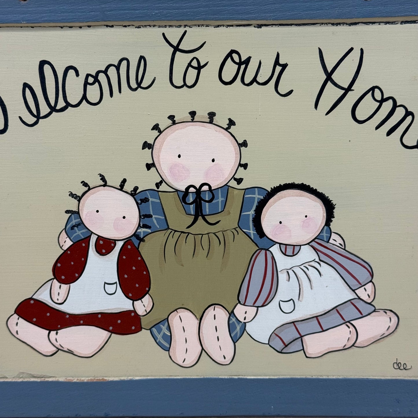 Folk Art Dolls Hand Painted Reversible Chalkboard Sign Signed