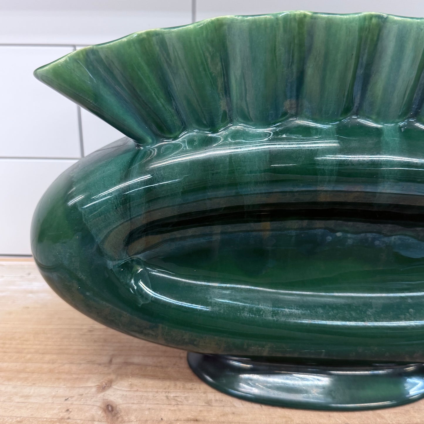 Royal Haeger Green Ruffled Ceramic Vase 1950s