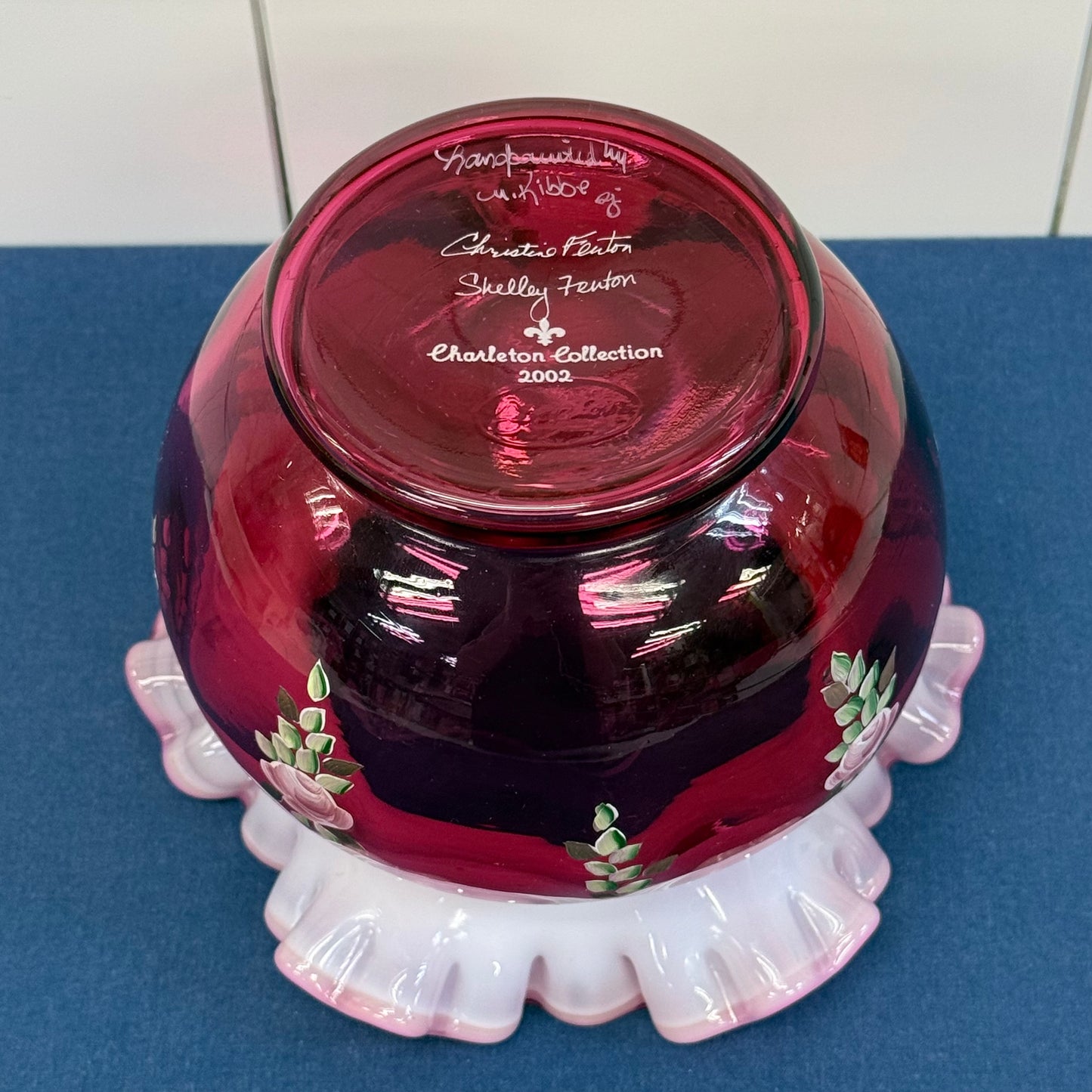 Fenton Charleton Collection Cranberry Rose Bowl Signed 2002