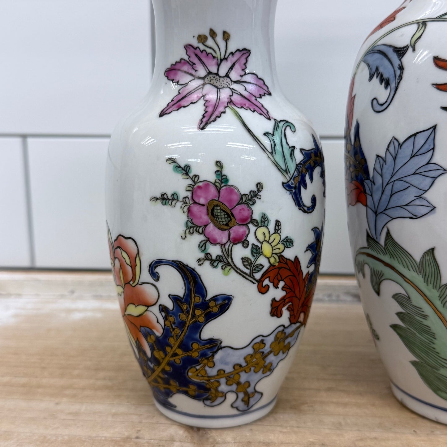 Fleury by Toyo Tobacco Leaf Style Porcelain Vases Set of 3 1988