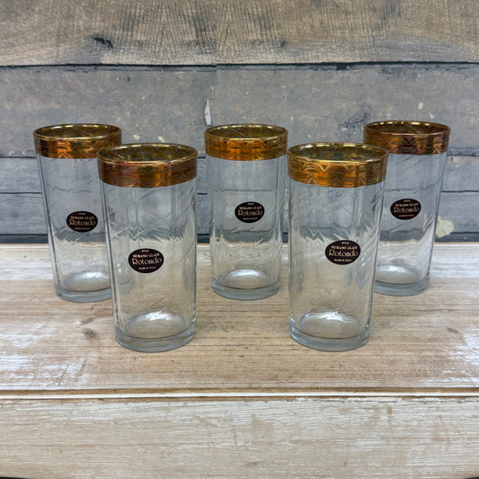 Murano Rotondo Etched Gold Drinking Glasses, Set of 5