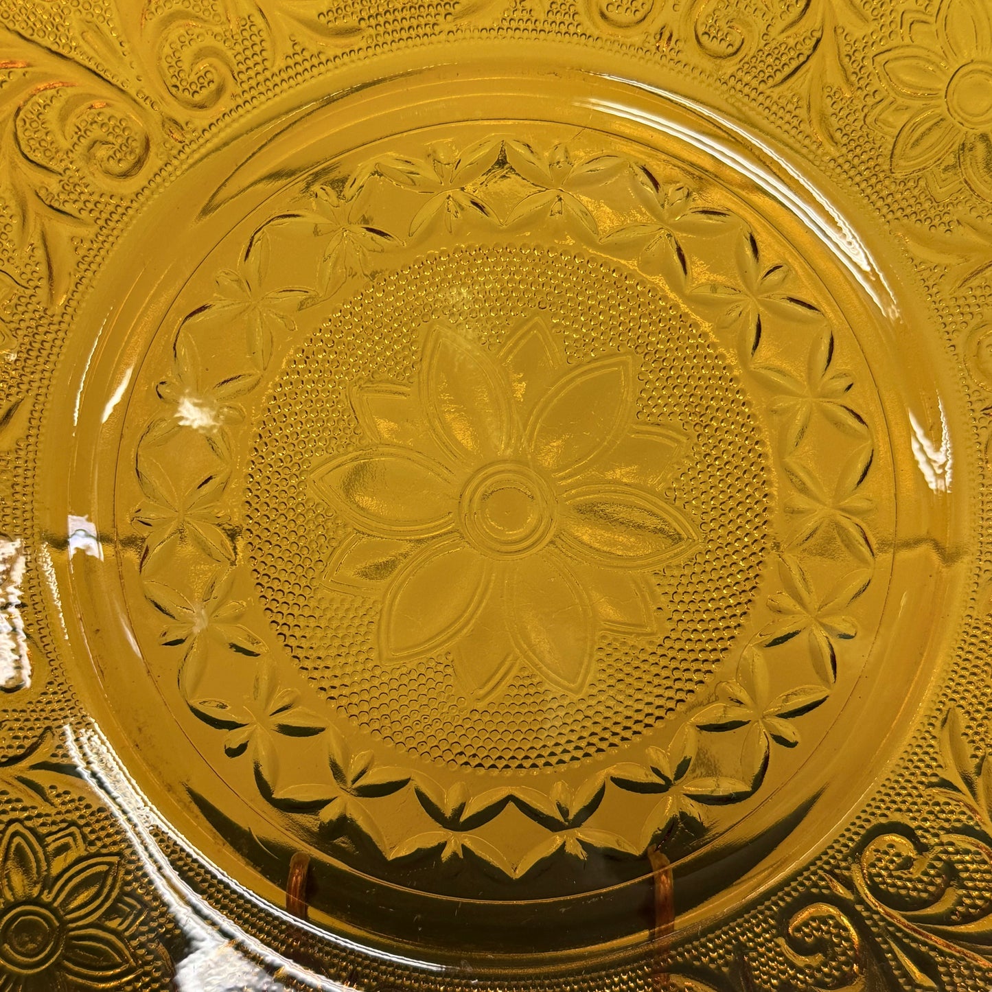 Indiana Glass Golden Amber Floral Plates Set of 3 Vintage 1970s