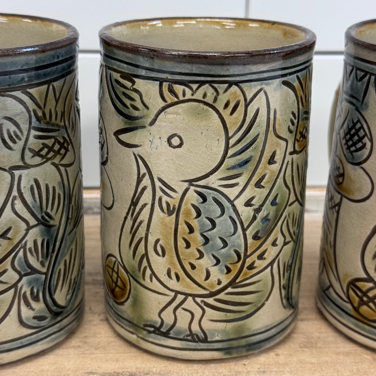 Folk Art Pottery Mugs Set of 4 Ceramic Tankards