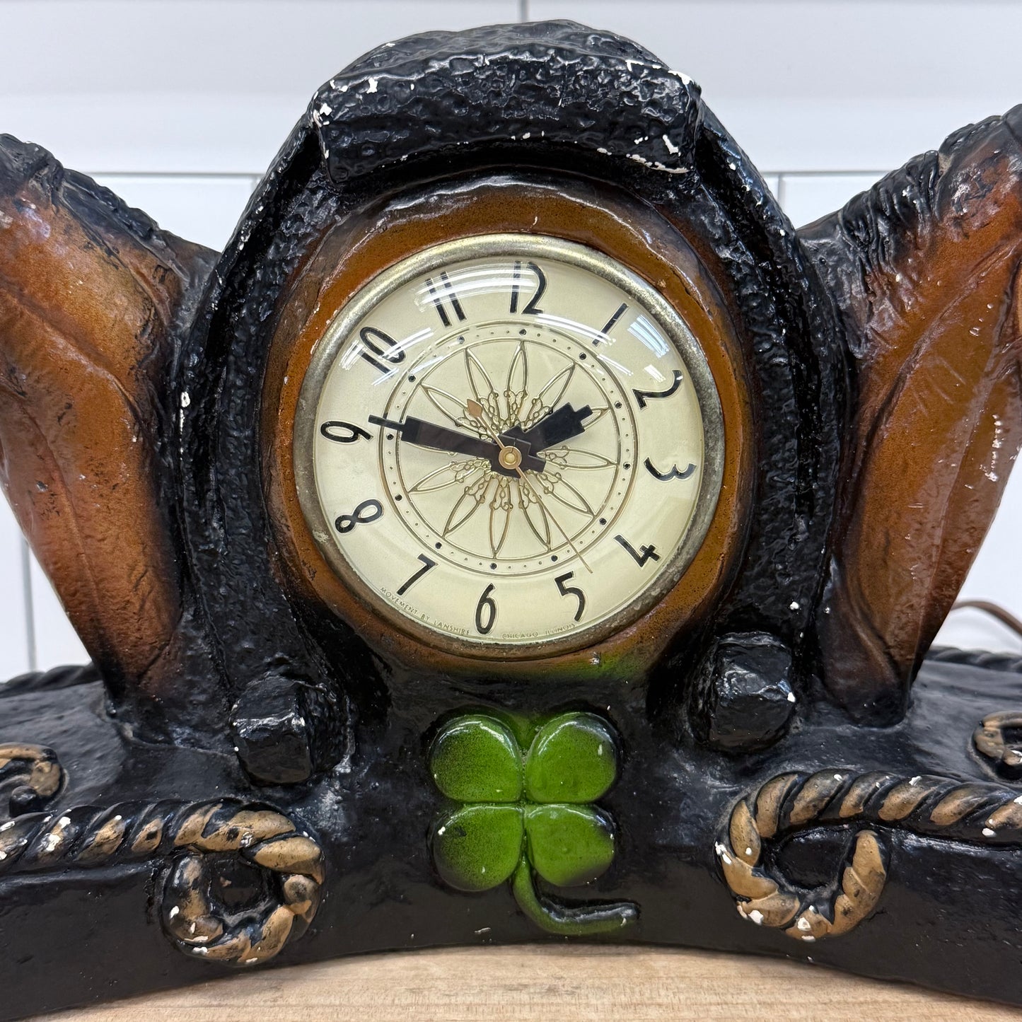 Lanshire Horse Chalkware Mantel Clock 1950s
