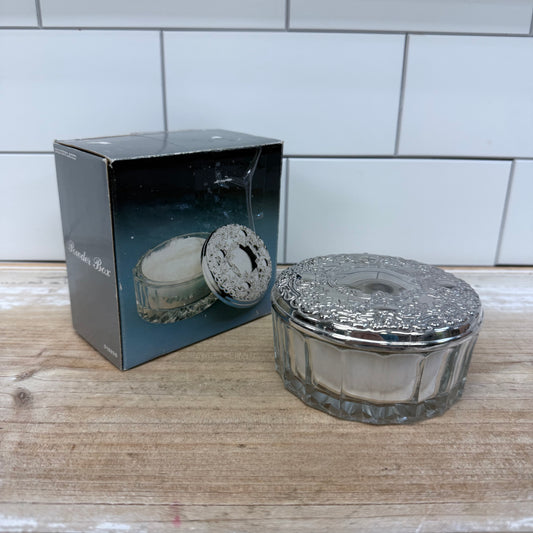 Glass Powder Jar, Silverplated Repoussé Lid