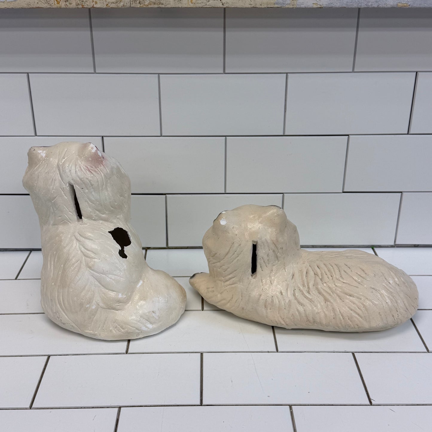 Vintage Persian Cat Chalkware Coin Banks Set of 2 1950s