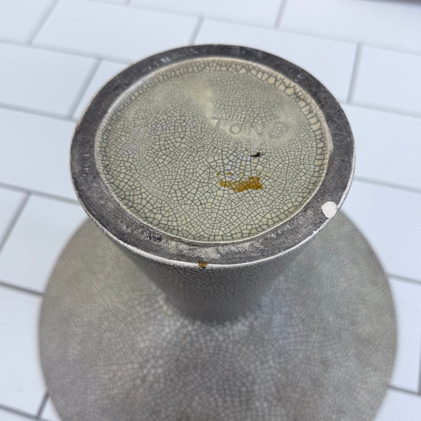 Pedestal Vase, Crackle Ceramic