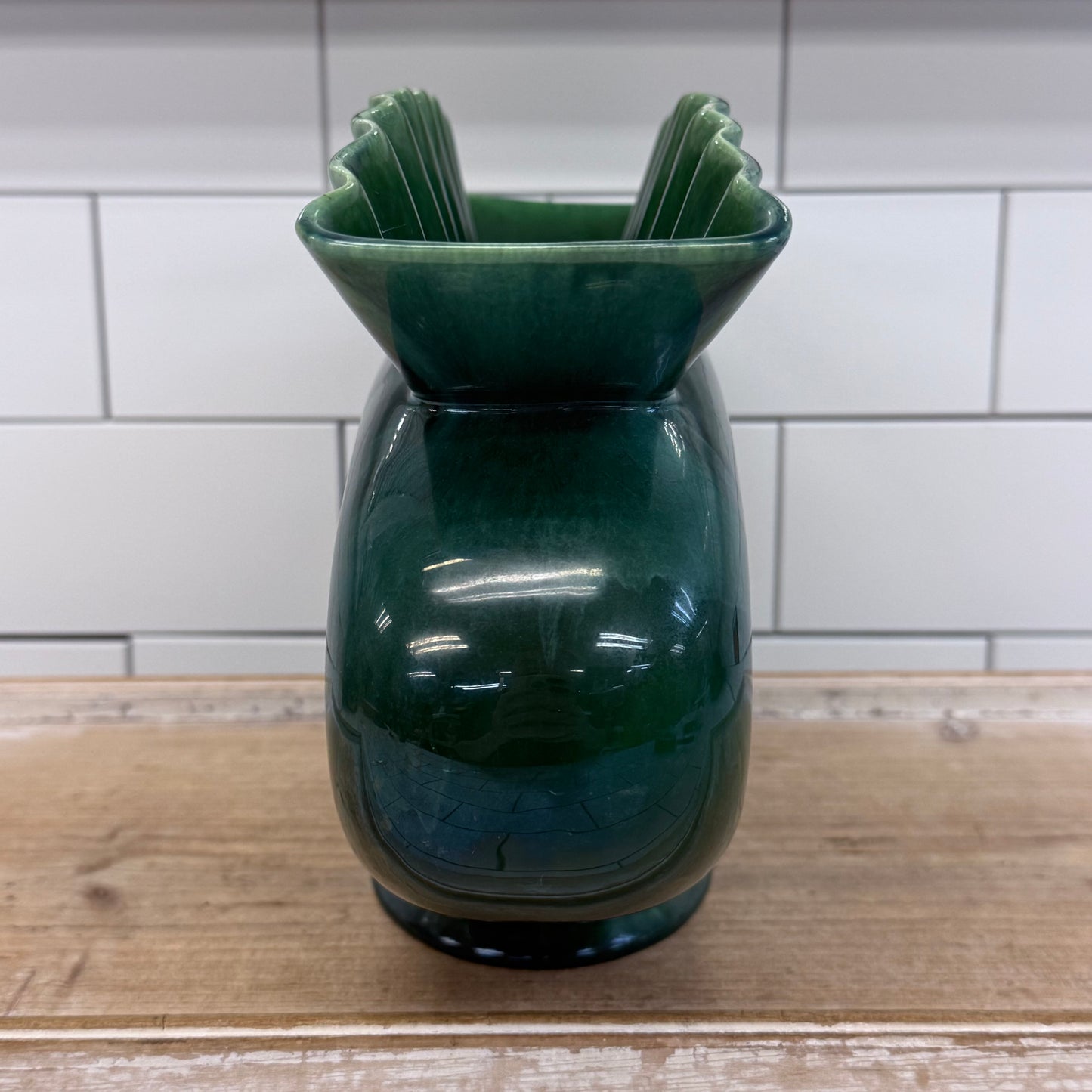 Royal Haeger Green Ruffled Ceramic Vase 1950s