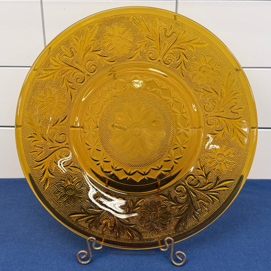 Indiana Glass Golden Amber Floral Plates Set of 3 Vintage 1970s