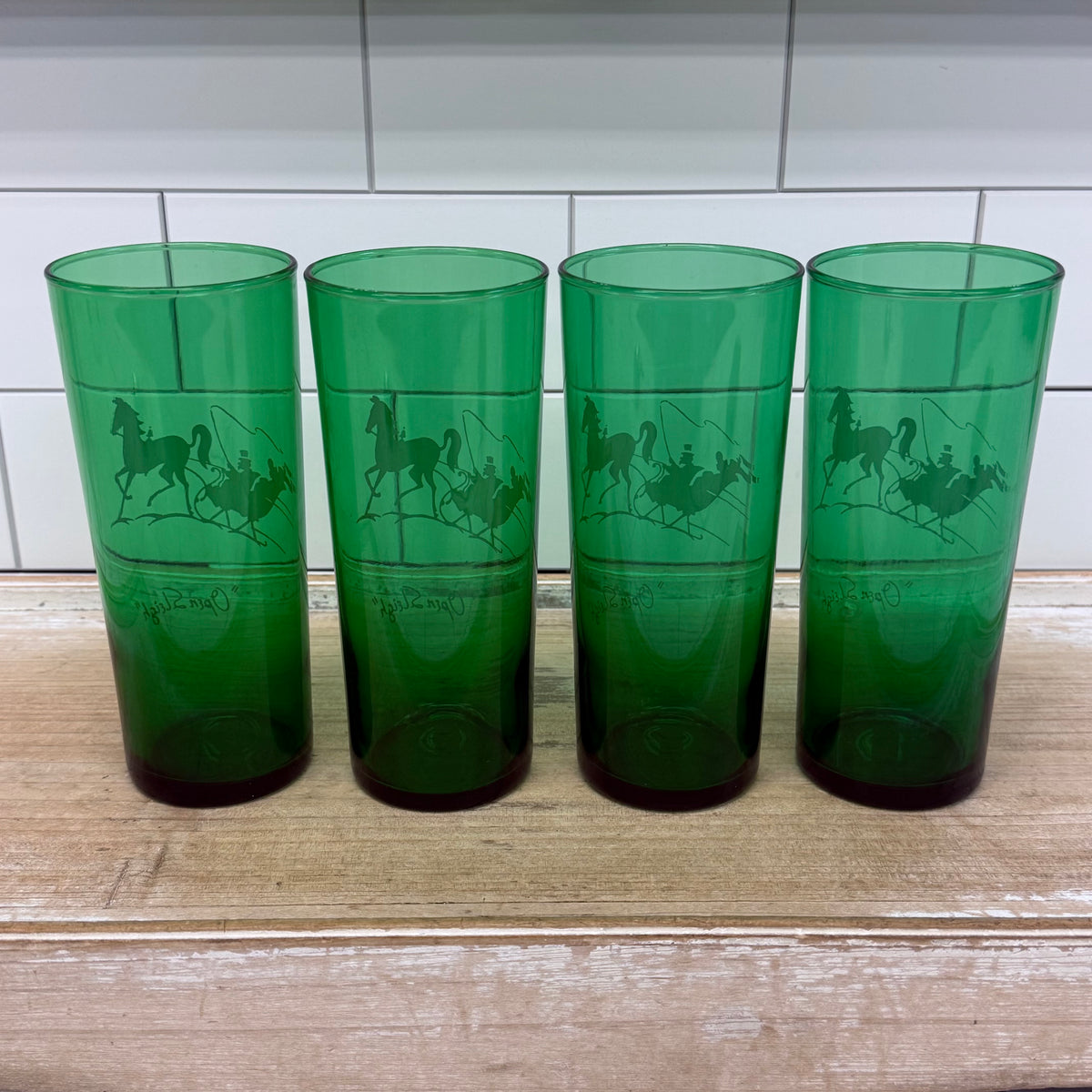 Anchor Hocking Green Open Sleigh Glass Tumblers Set of 4