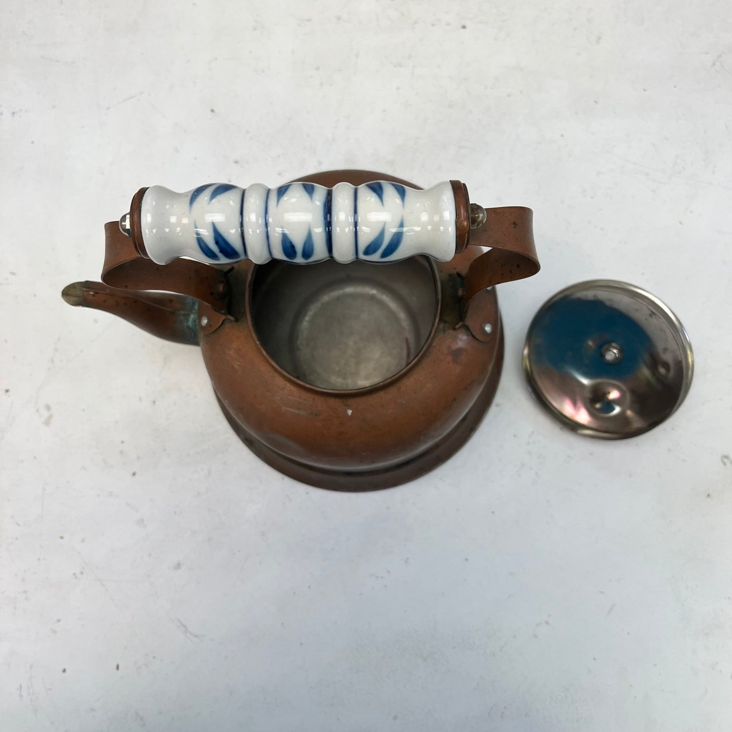 Blue & White Ceramic Handled Copper Tea Kettle